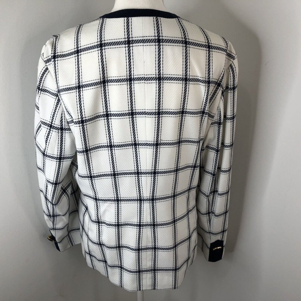 Executive Collection Womens Blazer Jacket Sz 14 White Blue Stripes Front Pockets - Picture 6 of 12